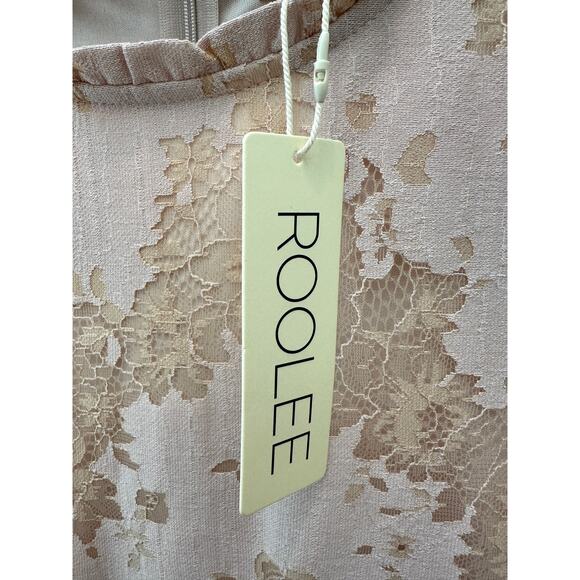 🆕 ROOLEE | Blush Pink Lace Feminine Short Sleeve Shift Midi Dress | Large - Picture 6 of 8